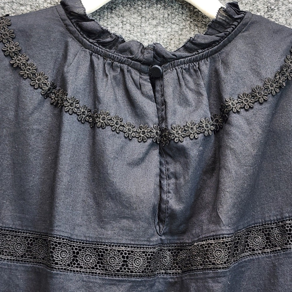 J.Crew Eyelet Lace Ruffle Fit Flare Midi Dress Womens 6 Black Cotton Victorian - Picture 8 of 10